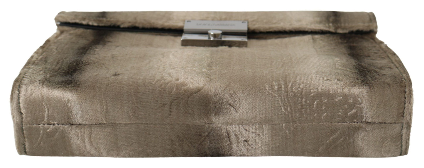 Dolce & Gabbana Beige Velvet Croco-Print Leren Briefcase Clutch