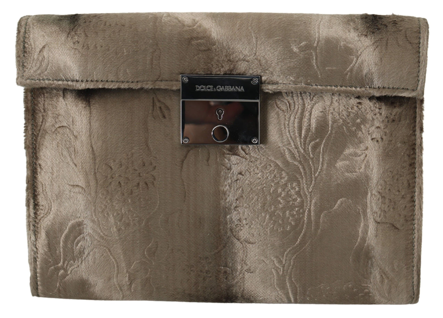 Dolce & Gabbana Beige Velvet Croco-Print Leren Briefcase Clutch