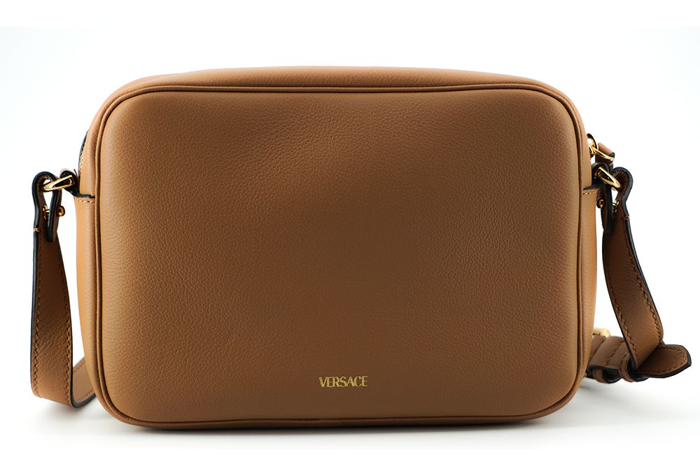 Versace Elegant Brown Leather Camera Case Shoulder Bag - MARANOS