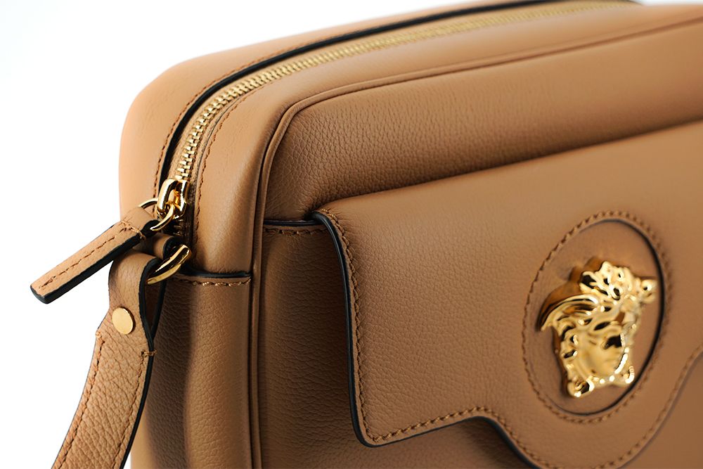 Versace Elegant Brown Leather Camera Case Shoulder Bag - MARANOS