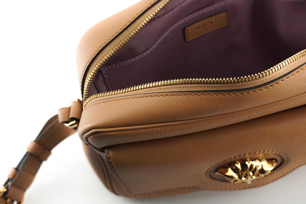 Versace Elegant Brown Leather Camera Case Shoulder Bag - MARANOS