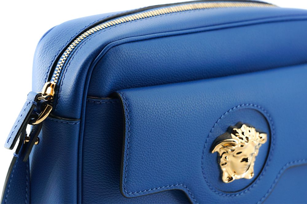 Versace Elegant Blue Calf Leather Camera Case Bag - MARANOS