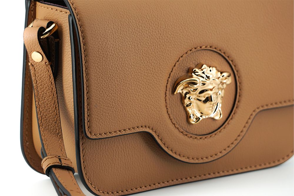 Versace Elegant Calf Leather Shoulder Bag in Brown - MARANOS