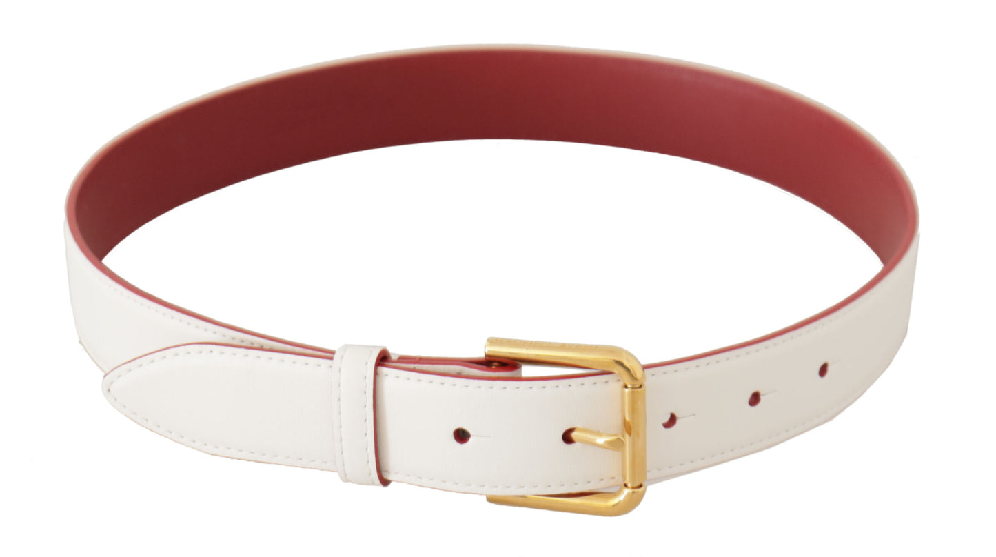 Dolce & Gabbana elegante witte leren riem met gegraveerde gesp