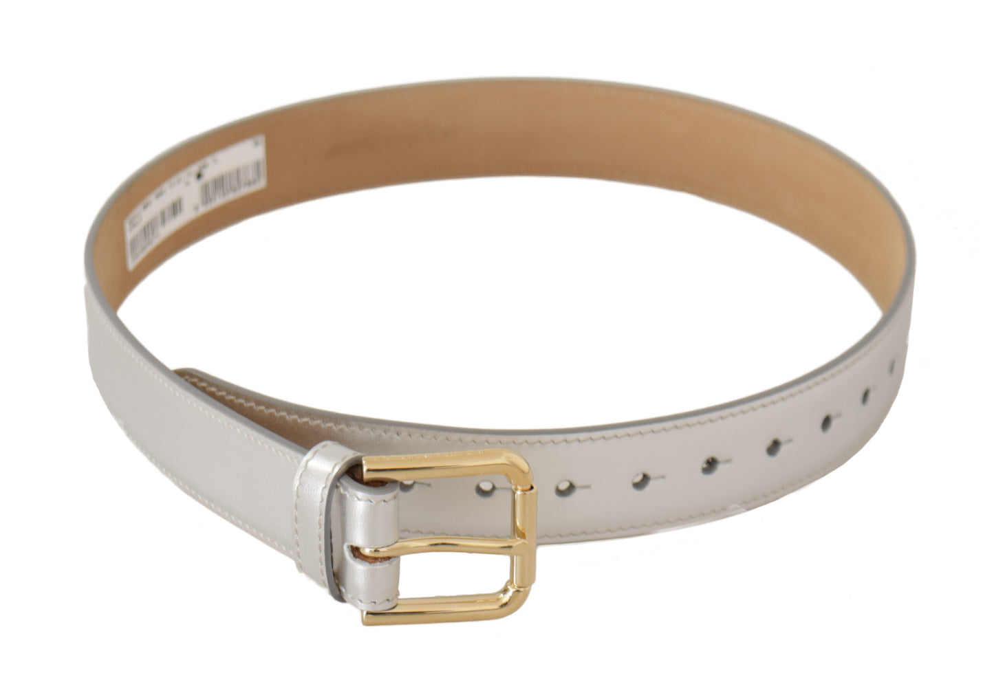 Dolce & Gabbana leren riem met gegraveerde gesp in zilvertint