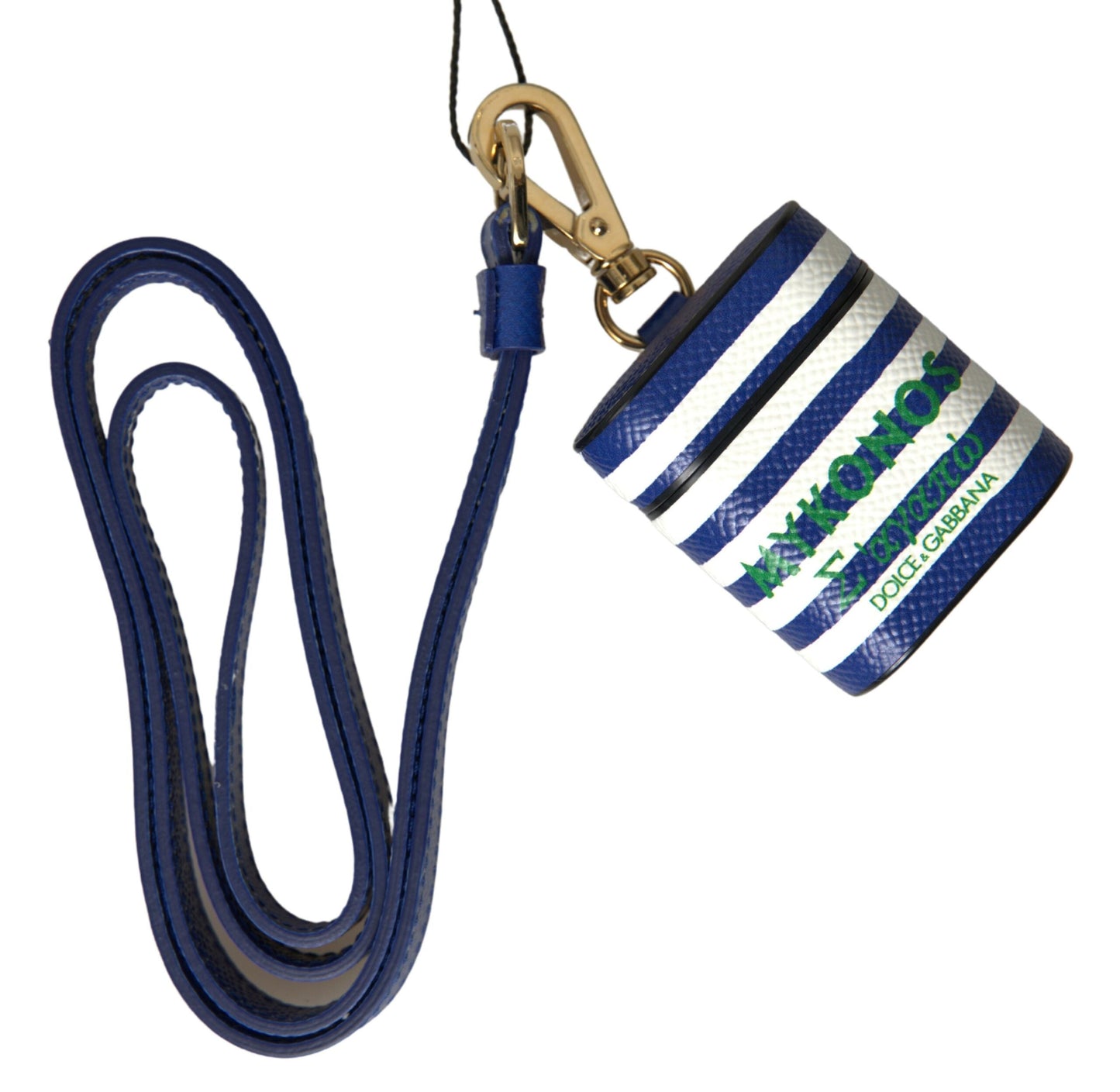 Dolce & Gabbana luxe AirPods-hoes van leer met blauw gestreept design Dolce & Gabbana
