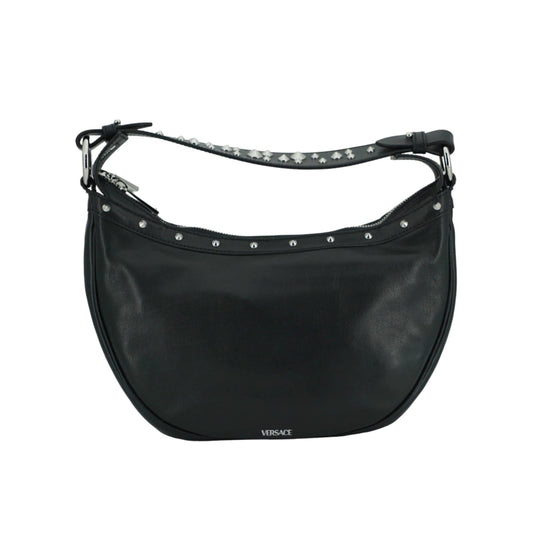 Versace Elegant Zwart Leren Hobo Schoudertas - MARANOS