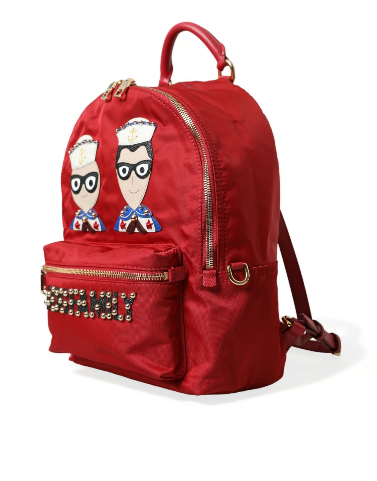 Dolce & Gabbana versierde rode rugzak met goudkleurige details