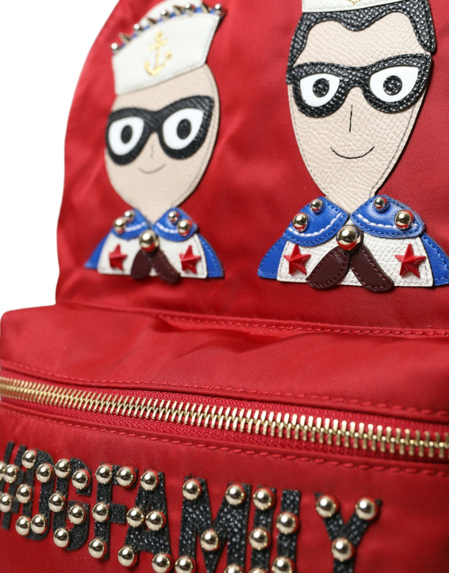 Dolce & Gabbana versierde rode rugzak met goudkleurige details