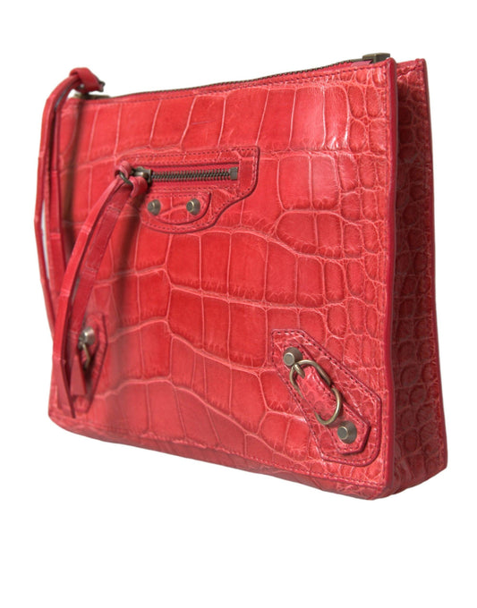 Balenciaga Exotic rode alligatorleren clutch - MARANOS