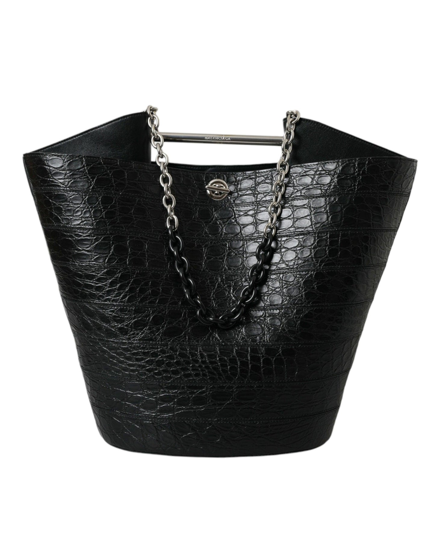 Balenciaga elegante zwarte krokodillenleren maxi bucket bag - MARANOS