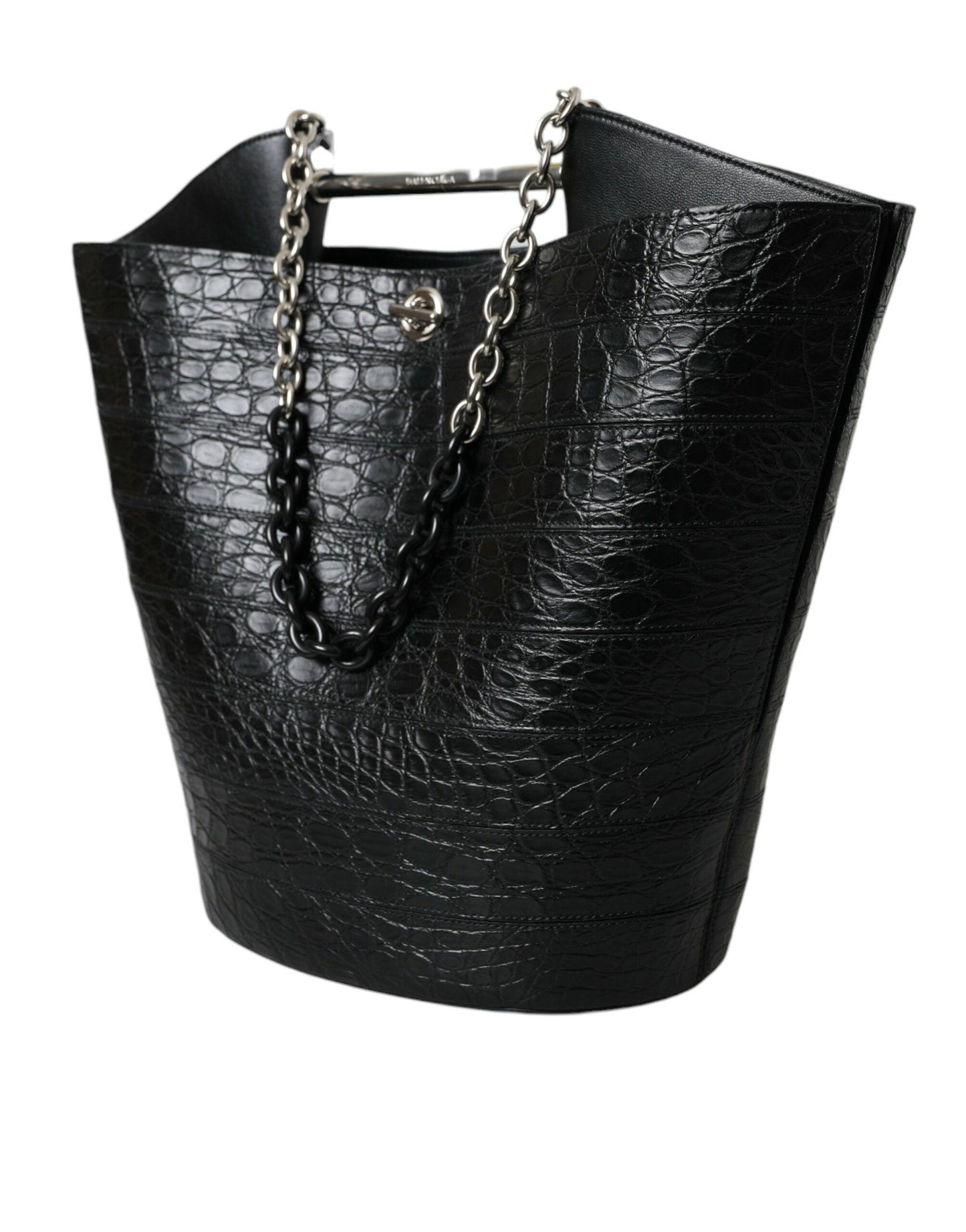 Balenciaga elegante zwarte krokodillenleren maxi bucket bag - MARANOS