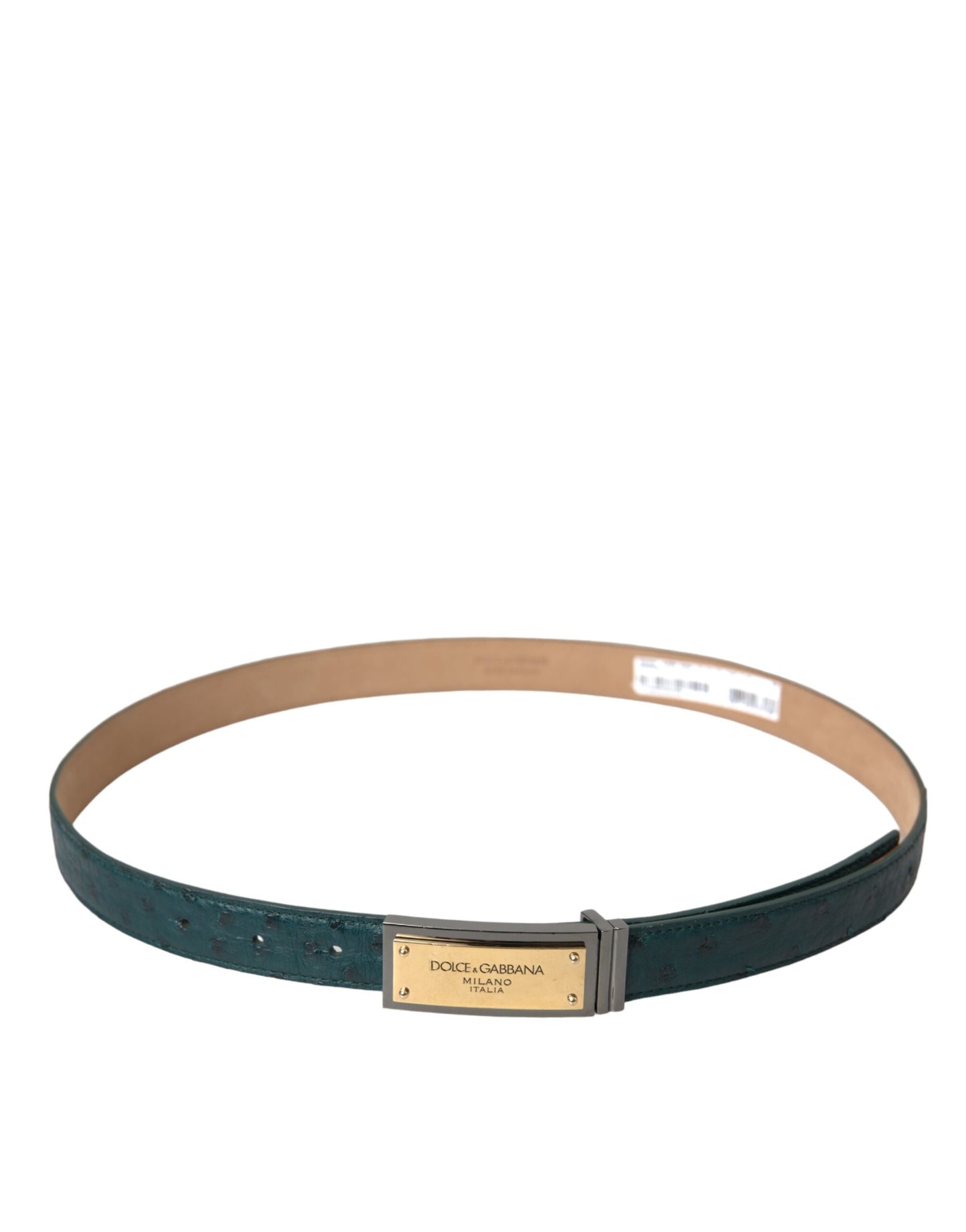 Dolce & Gabbana groene leren riem met goudkleurige gesp en gegraveerd logo
