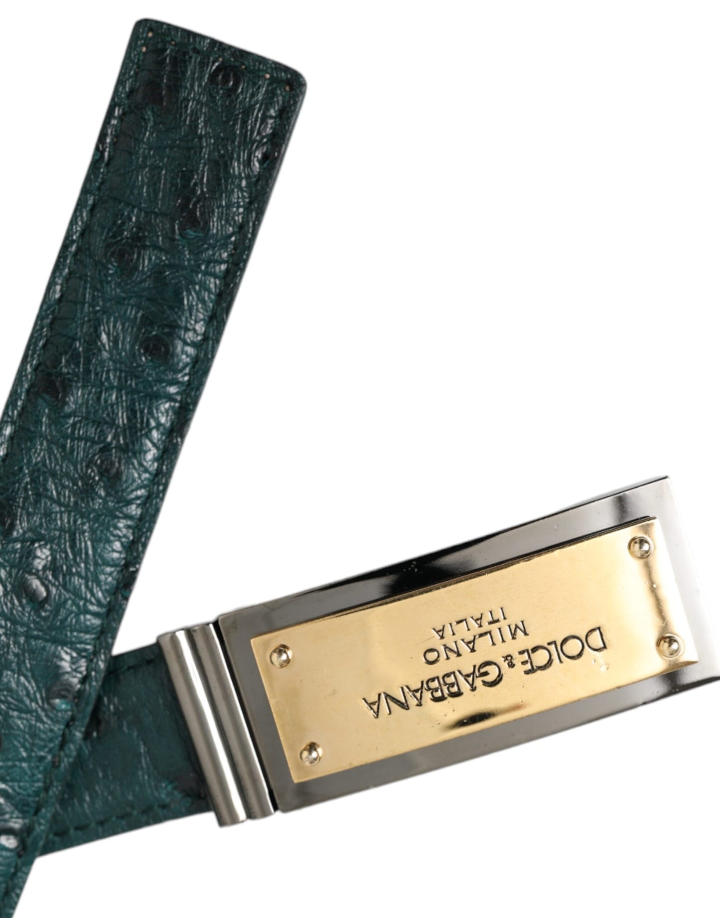 Dolce & Gabbana groene leren riem met goudkleurige gesp en gegraveerd logo
