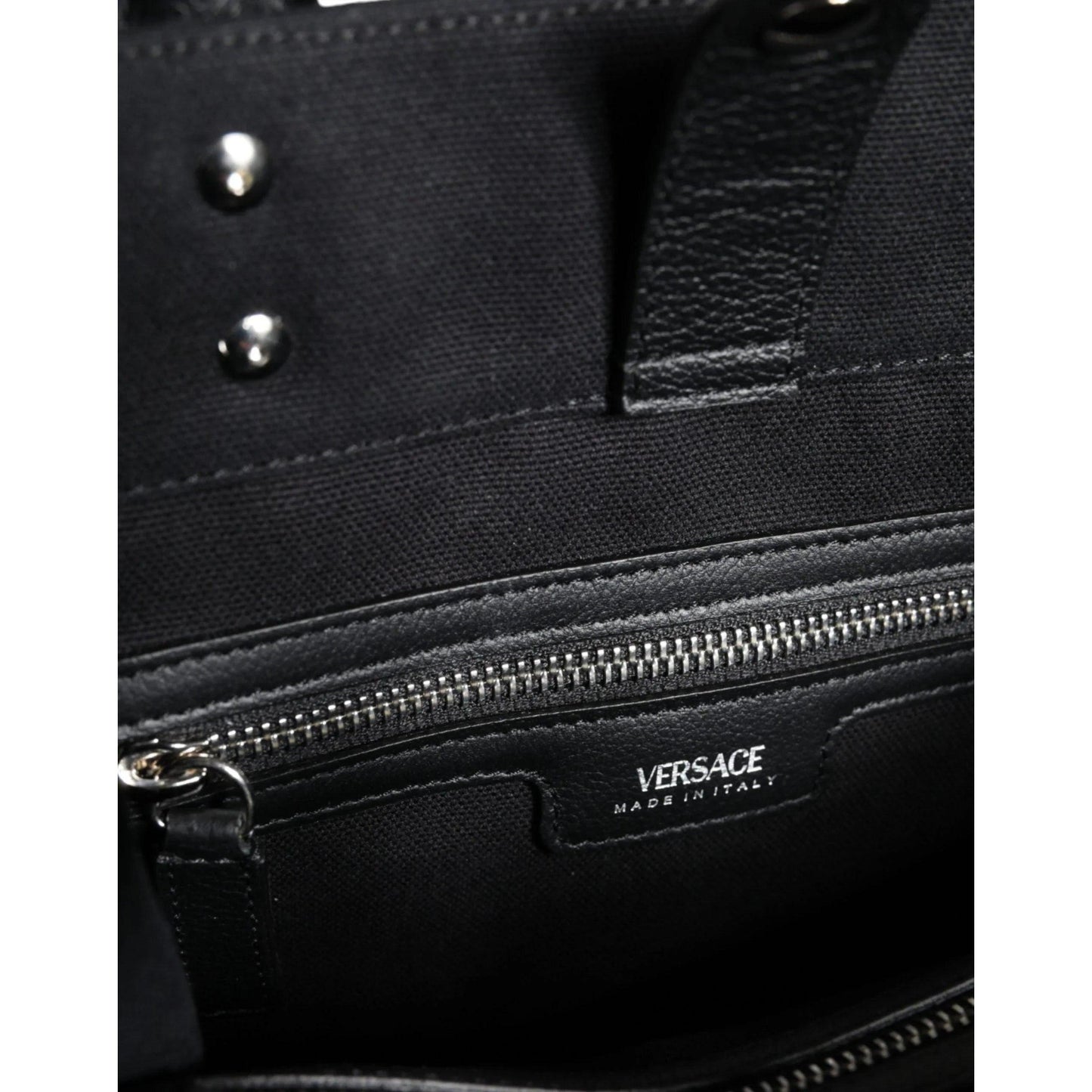 Versace Zwart Top Handle Canvas Leren logo crossbody Tote Tas - MARANOS
