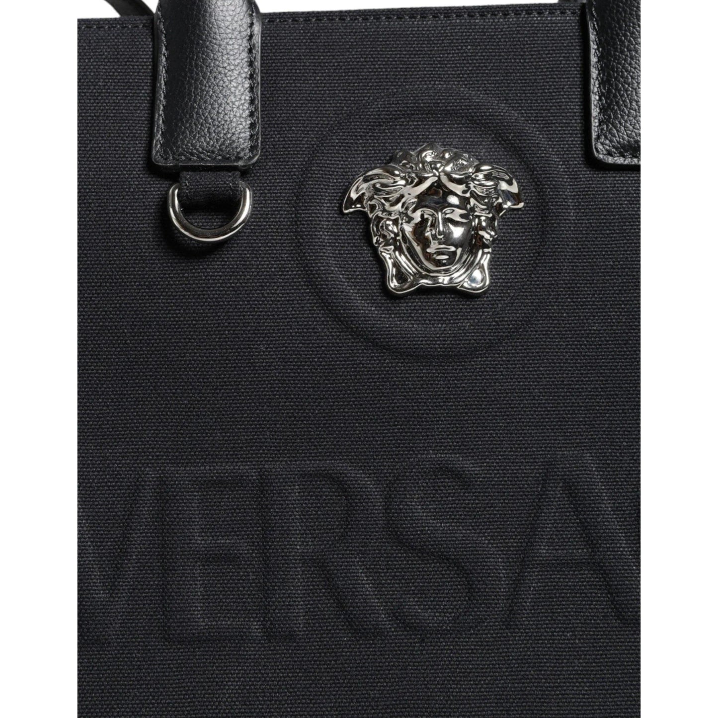 Versace Zwart Top Handle Canvas Leren logo crossbody Tote Tas - MARANOS