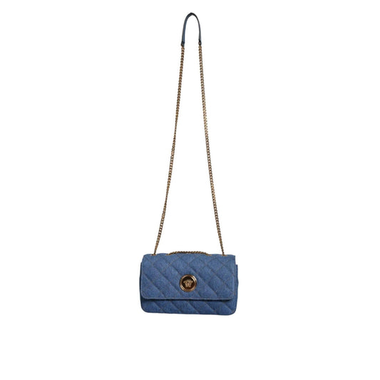 Versace Blauw Quilted Denim Leren crossbody Schoudertas - MARANOS