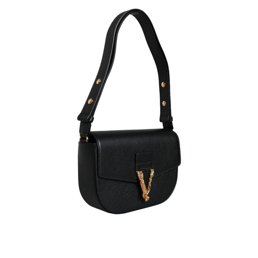 Versace Zwart Grainy Leren Logo Crossbody/Schoudertas - MARANOS