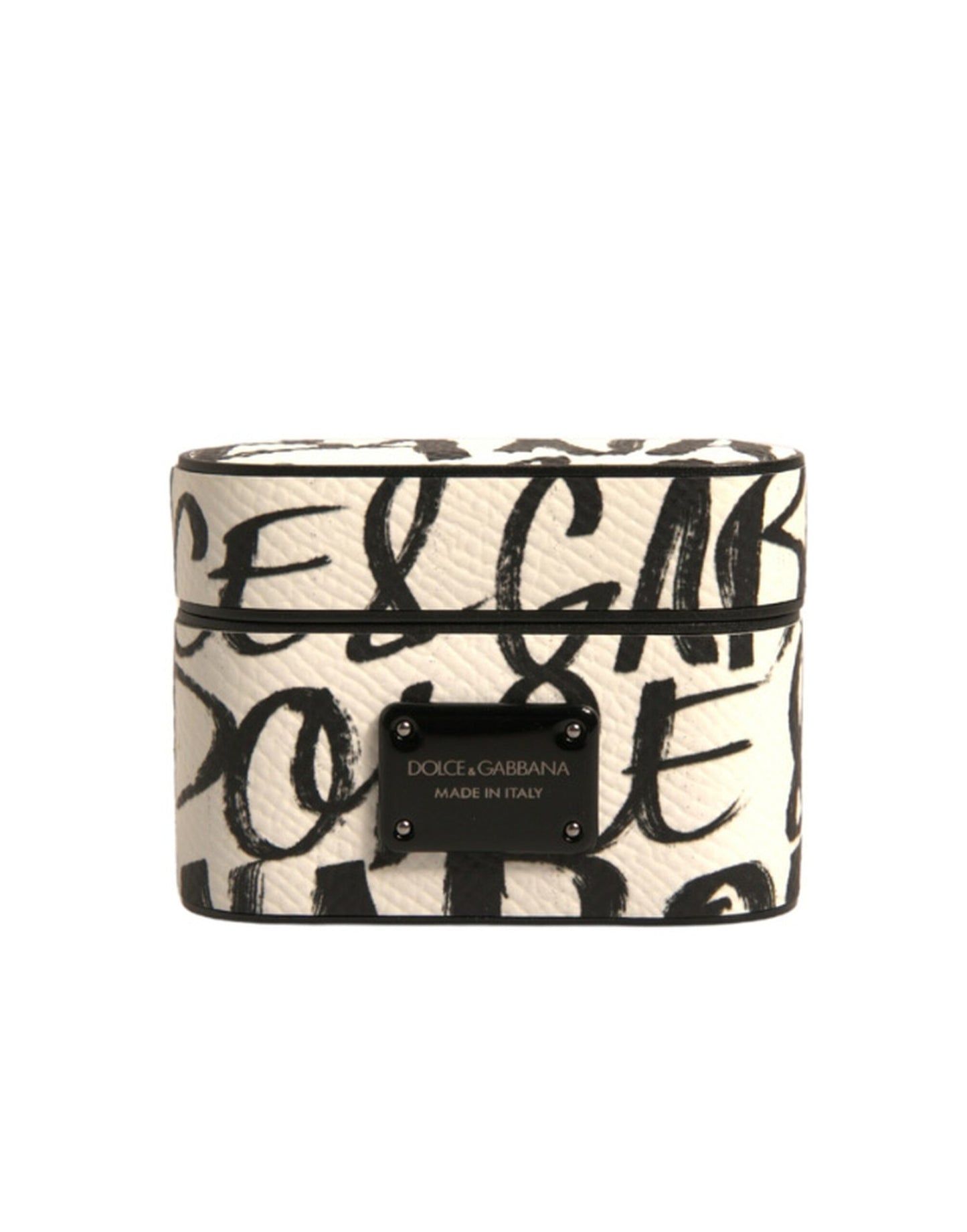 Dolce & Gabbana leren AirPods-hoes in zwart-wit met scribble-print en reliëflogo