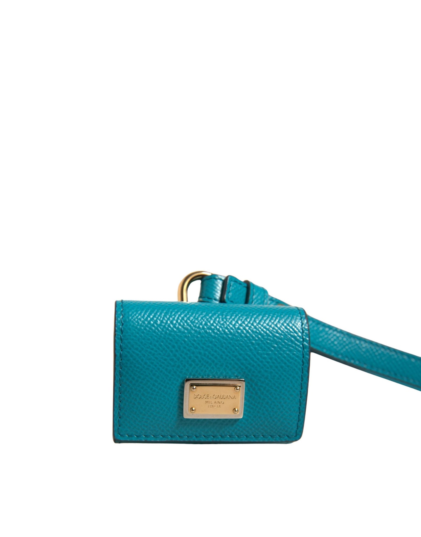Dolce & Gabbana groene leren AirPods-hoes met logoplaatje en goudkleurig metalen riempje