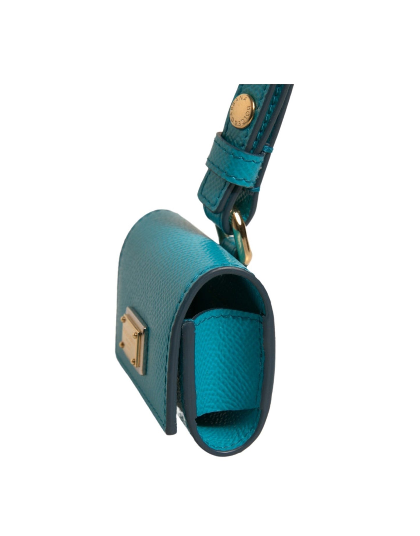 Dolce & Gabbana groene leren AirPods-hoes met logoplaatje en goudkleurig metalen riempje