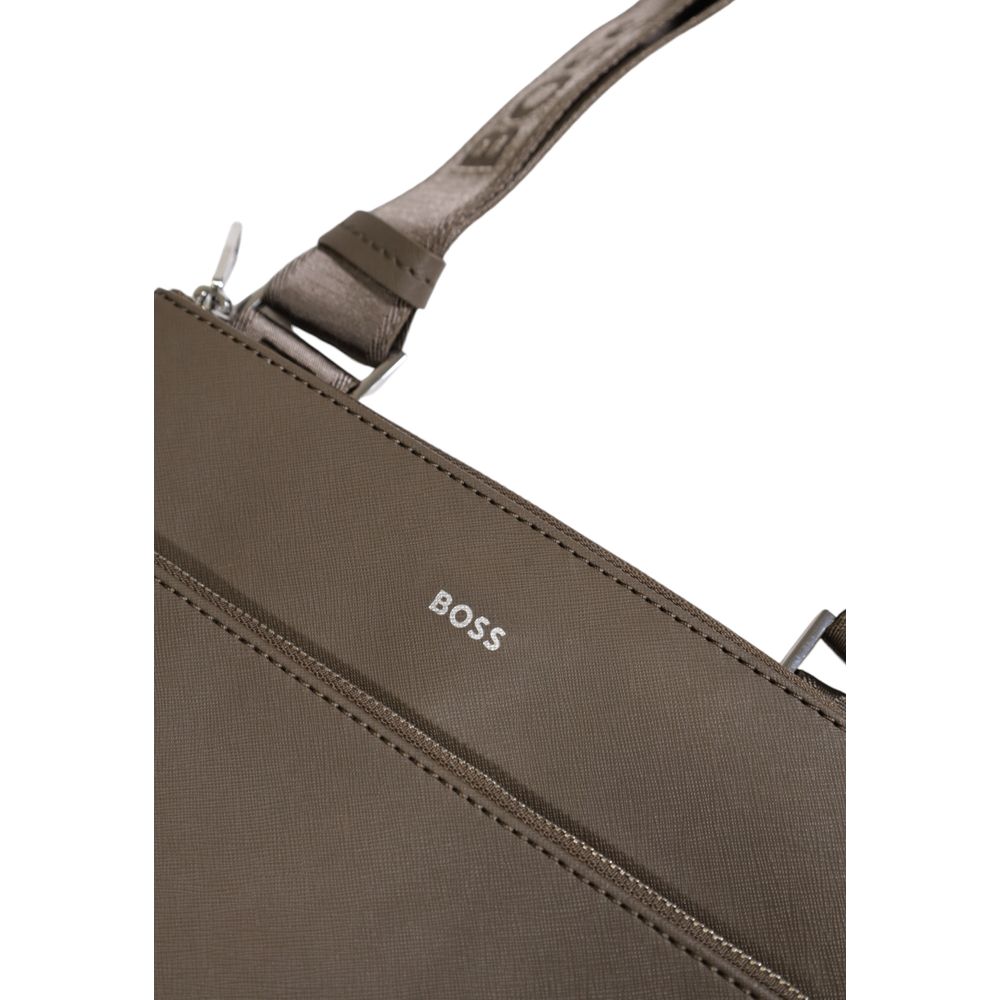 Hugo Boss Groen Leren Messenger Tas Hugo Boss