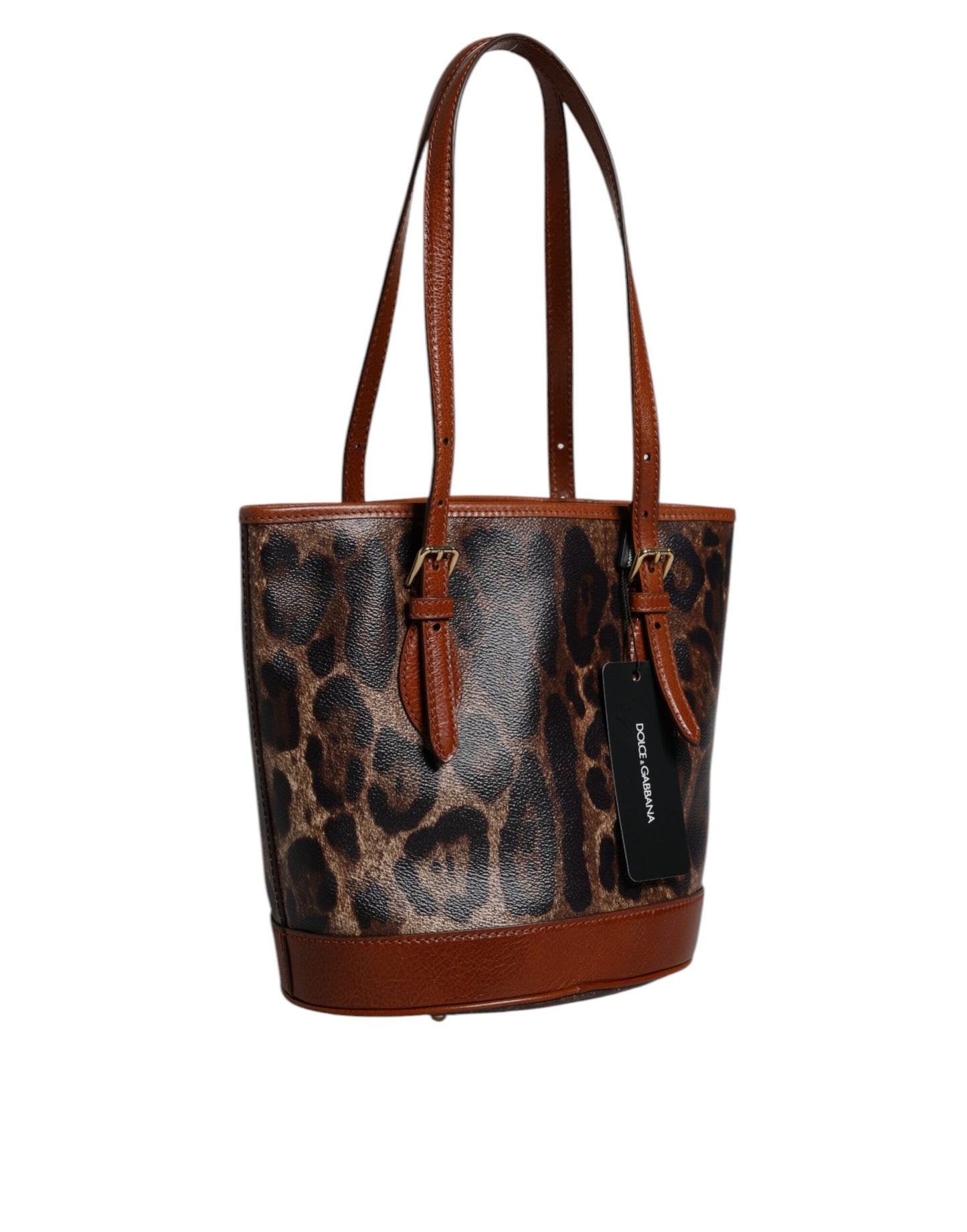 Dolce & Gabbana shopper van bruin leer met luipaardprint en schouderriem