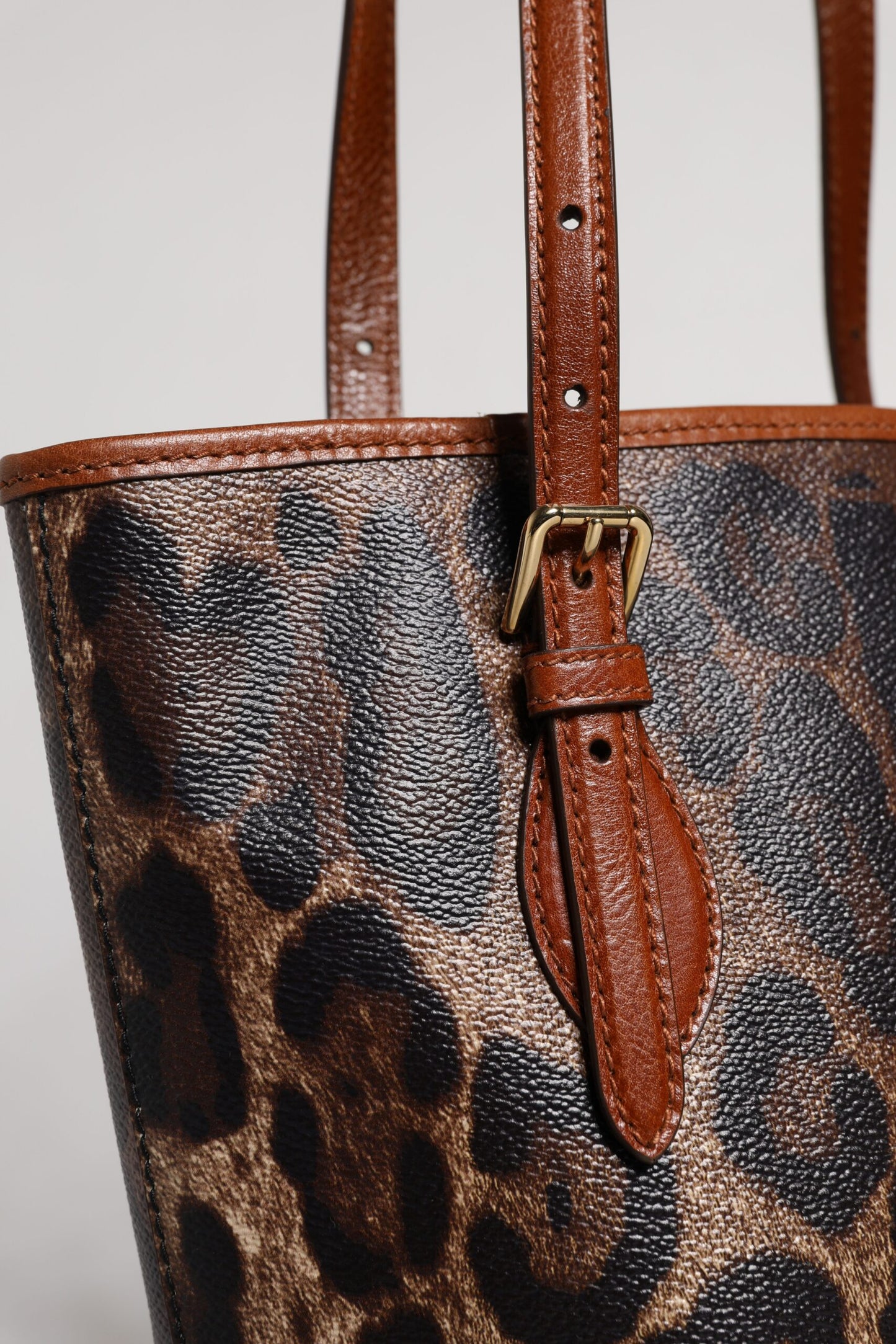 Dolce & Gabbana shopper van bruin leer met luipaardprint en schouderriem