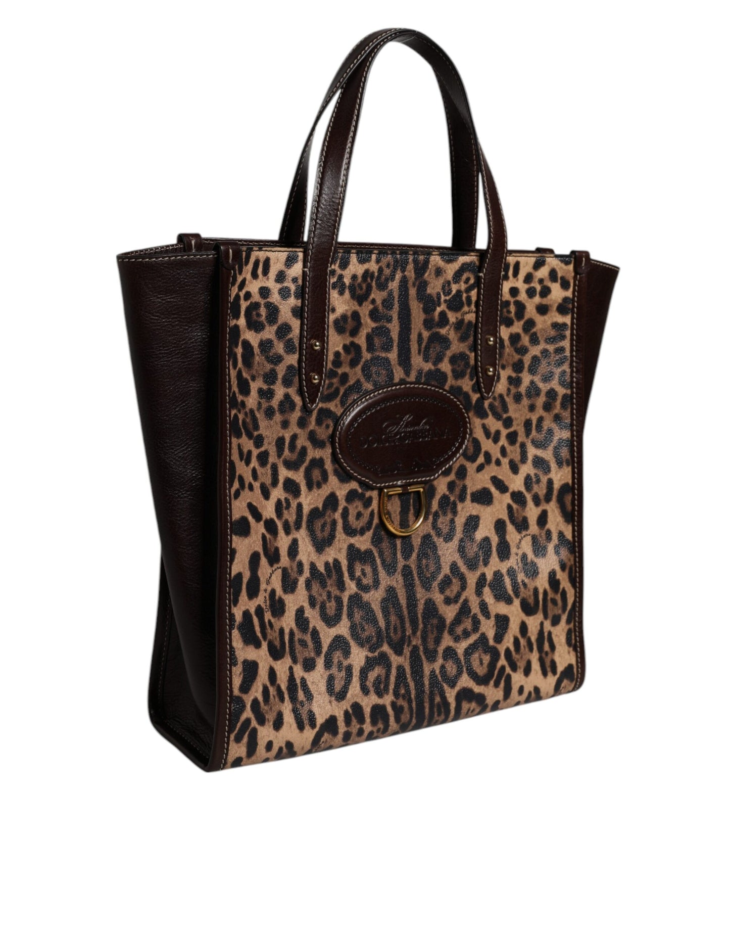 Dolce & Gabbana totebag van leer met bruine luipaardprint en schouderriem