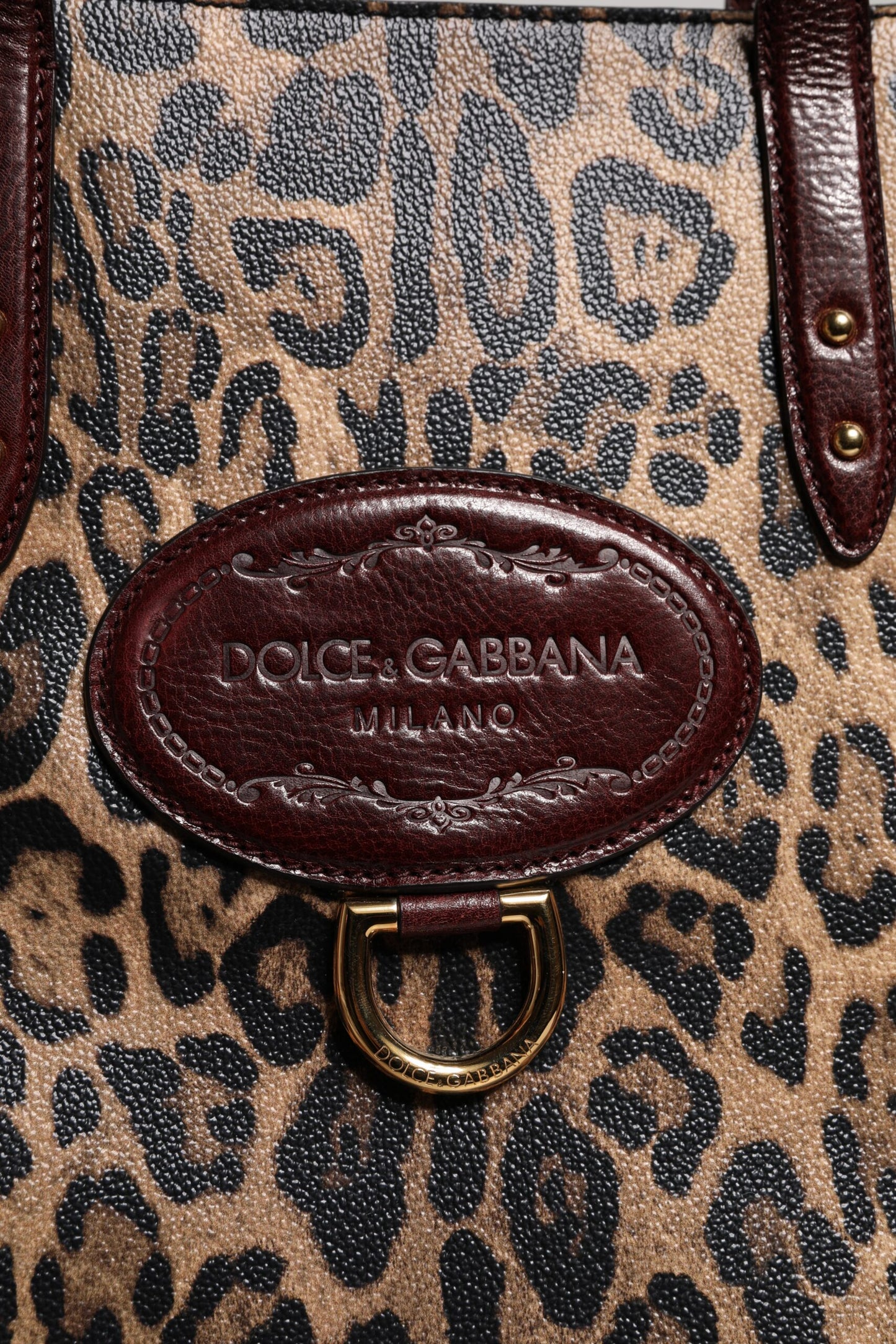 Dolce & Gabbana leren totebag met bruine luipaardprint en schouderriem