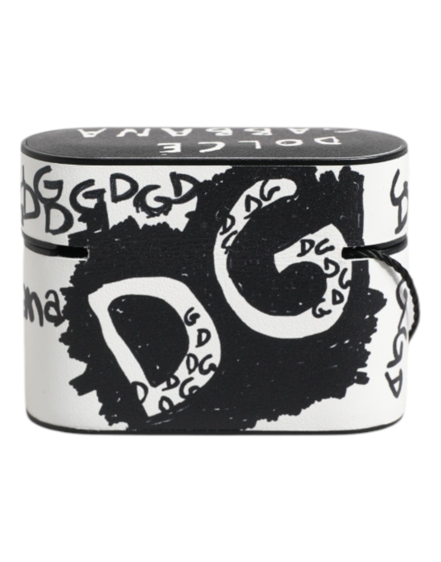 Dolce & Gabbana zwart-wit leren AirPods-hoesje met scribble-print en reliëflogo
