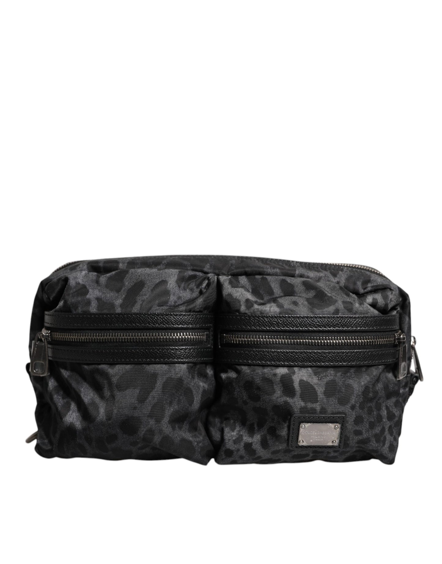 Dolce & Gabbana Gürteltasche in Schwarz und Grau mit Leopardenmuster und DG-Logo