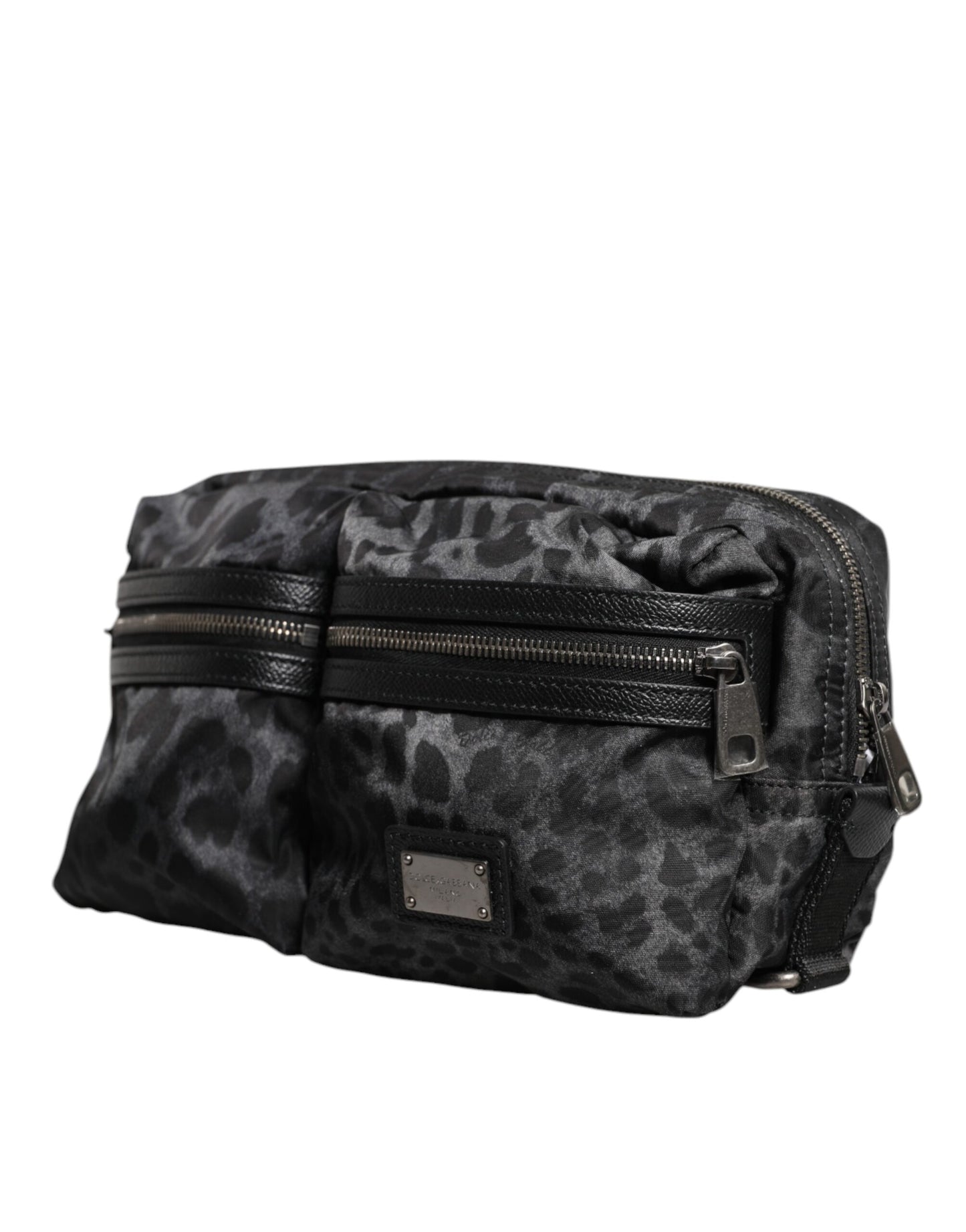 Dolce & Gabbana Gürteltasche in Schwarz und Grau mit Leopardenmuster und DG-Logo