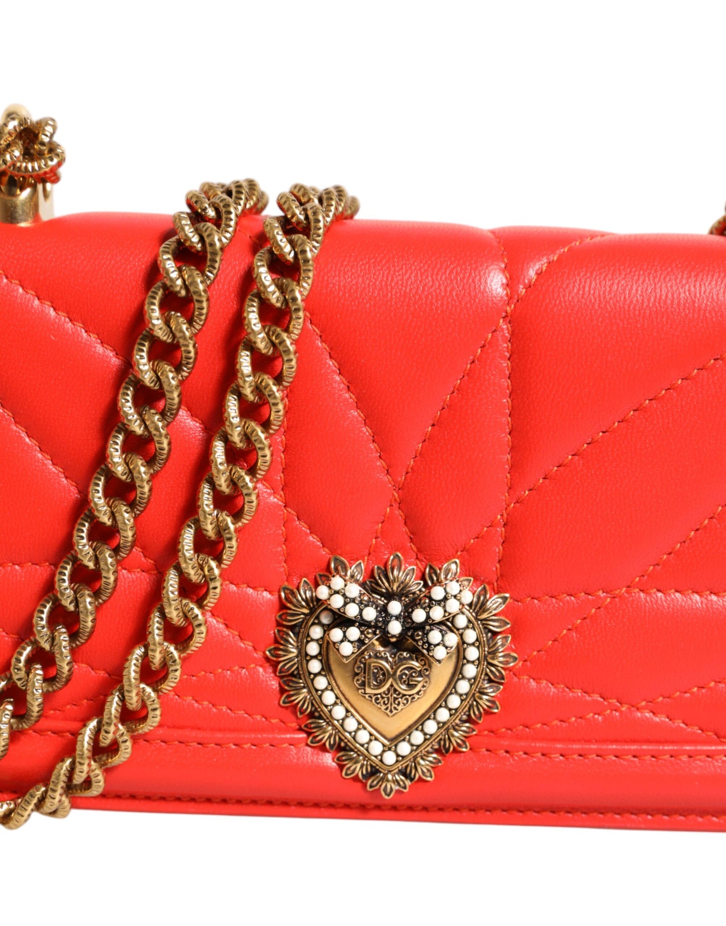 Dolce & Gabbana Rood Leren Quilted Devotion crossbody Phone Cover Tas