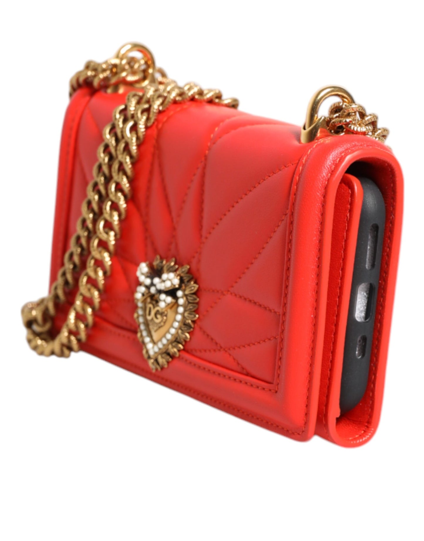 Dolce & Gabbana Rood Leren Quilted Devotion crossbody Phone Cover Tas