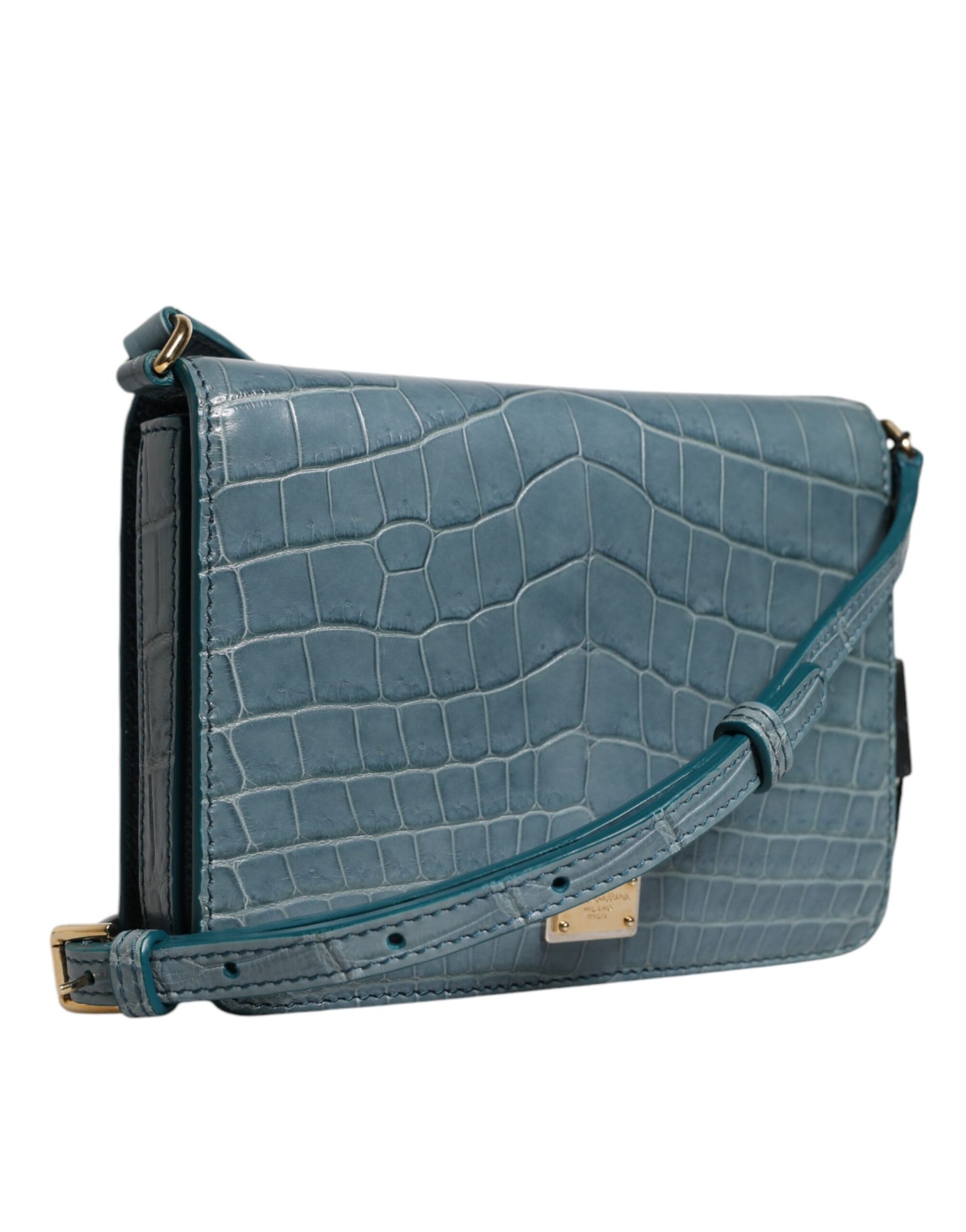 Dolce & Gabbana luxury crossbody bag in green exotic leather with recognizable DG logo plate