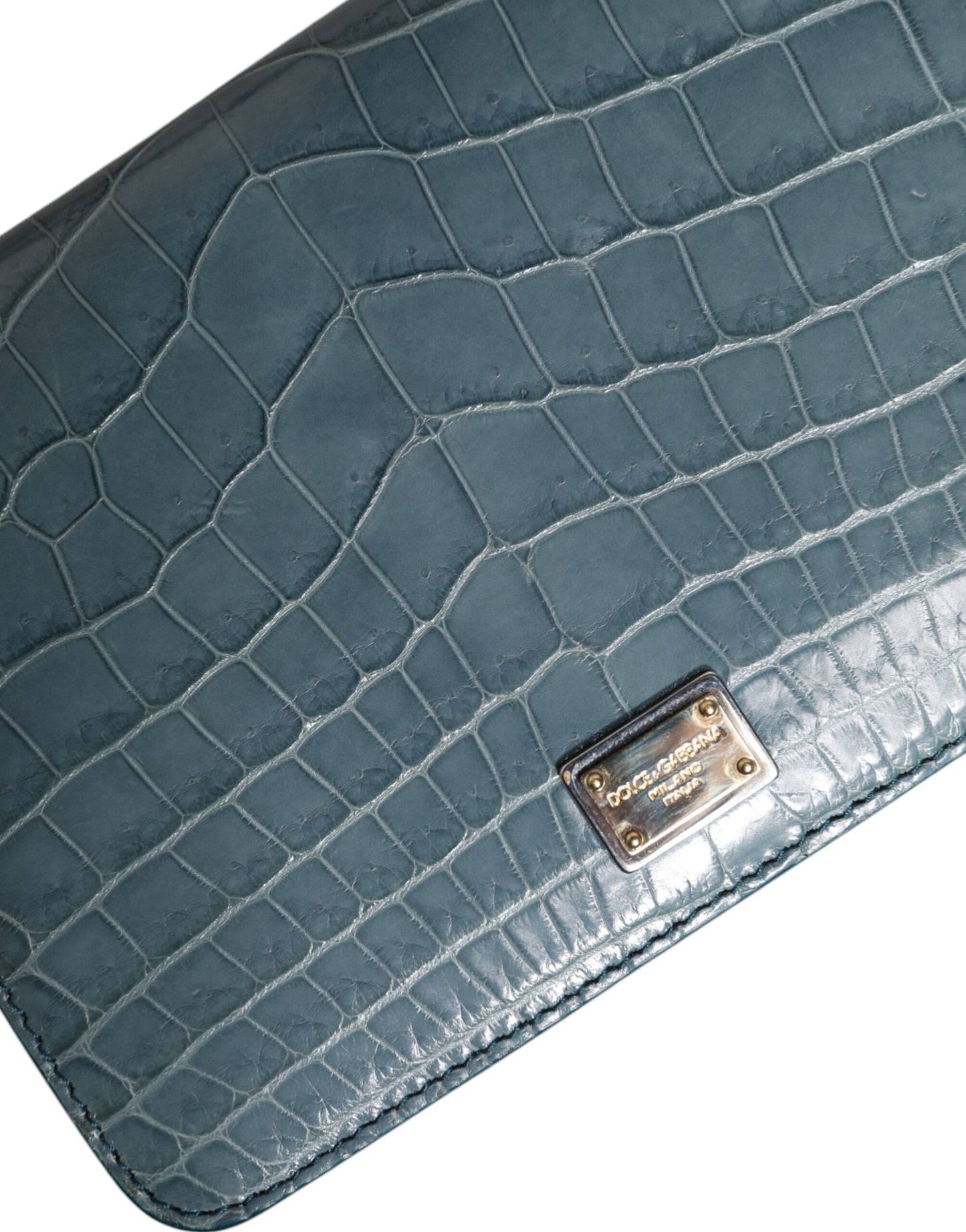 Dolce & Gabbana luxury crossbody bag in green exotic leather with recognizable DG logo plate