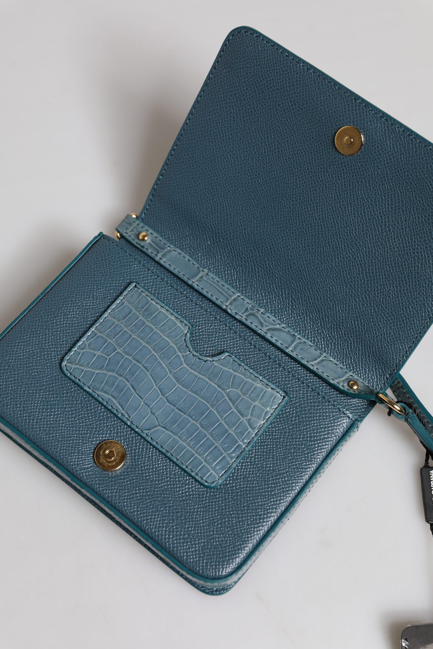 Dolce & Gabbana luxury crossbody bag in green exotic leather with recognizable DG logo plate