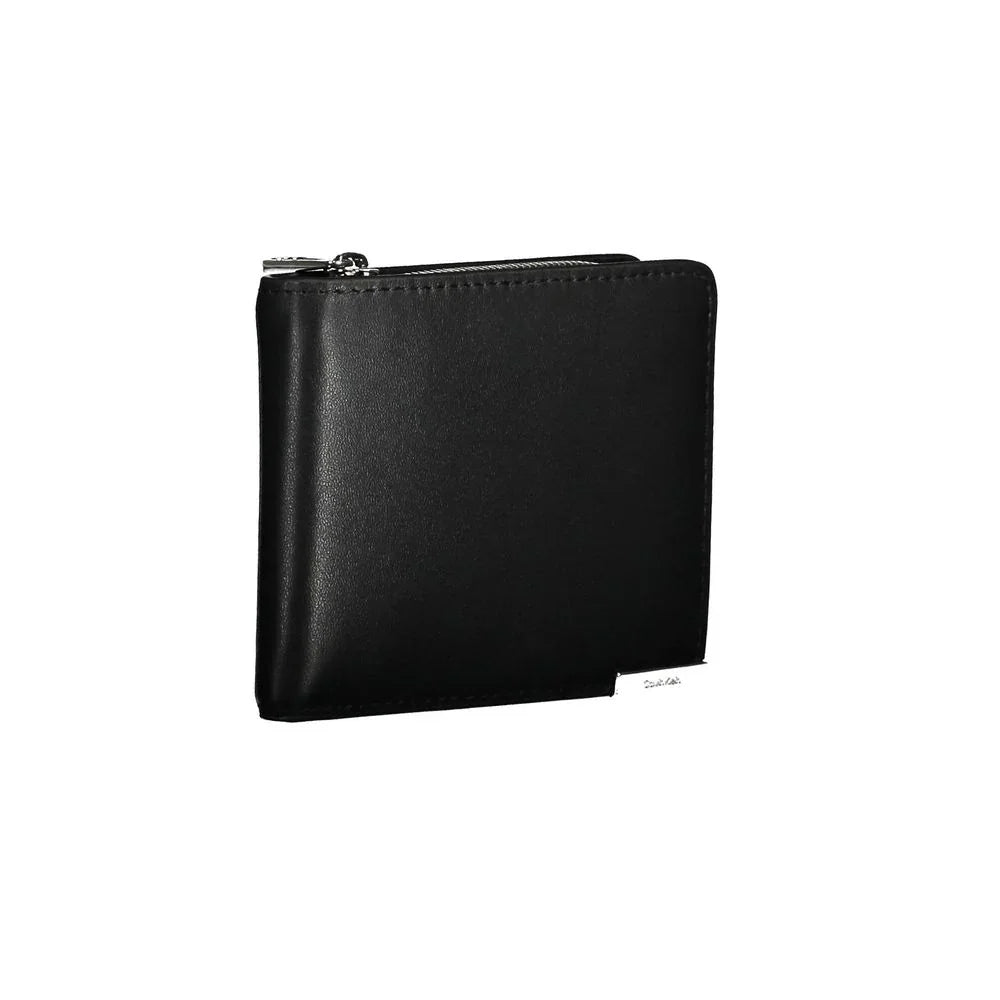 Calvin Klein portemonnee in zwart polyethyleen met RFID-block, rits- en drukknoopsluiting en logo - MARANOS