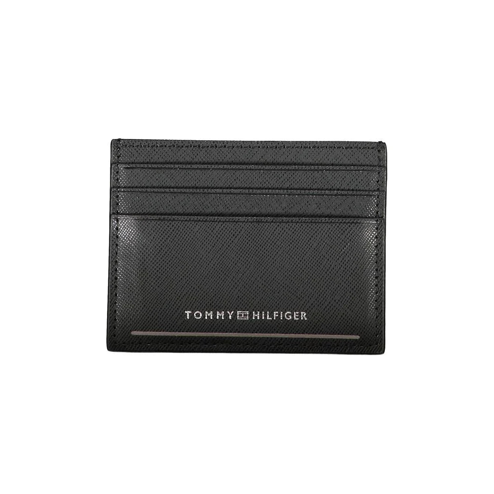 Tommy Hilfiger kaarthouder in zwart leer met centraal vak, contrasterende details en logo - MARANOS