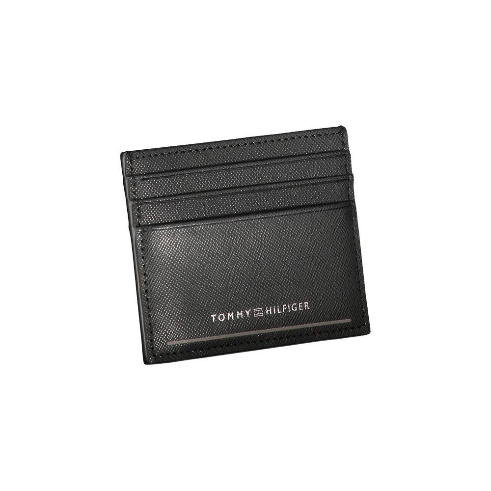 Tommy Hilfiger kaarthouder in zwart leer met centraal vak, contrasterende details en logo - MARANOS