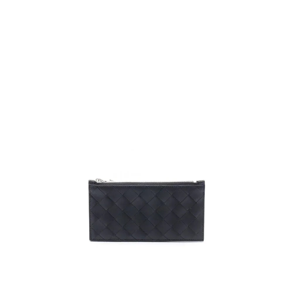 Bottega Veneta muntportemonnee in zwart kalfsleer met intrecciato-design en zilverkleurige details - MARANOS