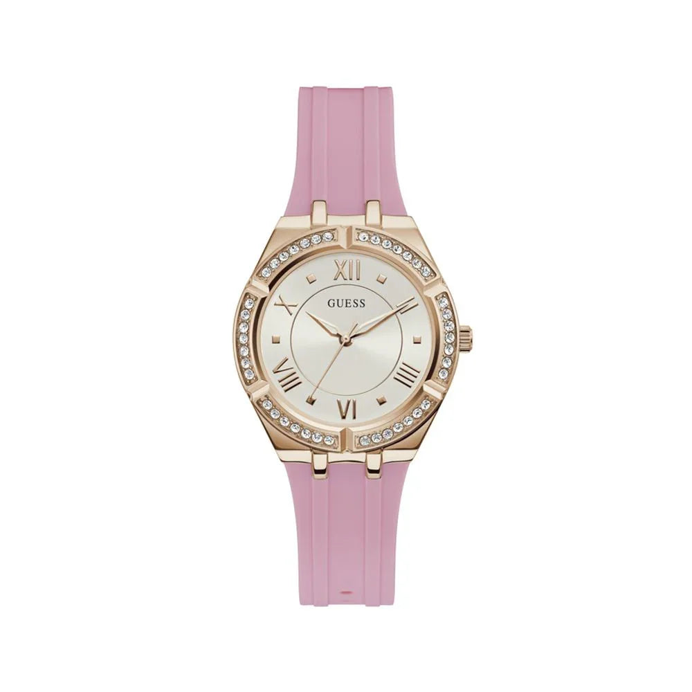 Guess horloge met roze rubberen band en gouden kast - MARANOS