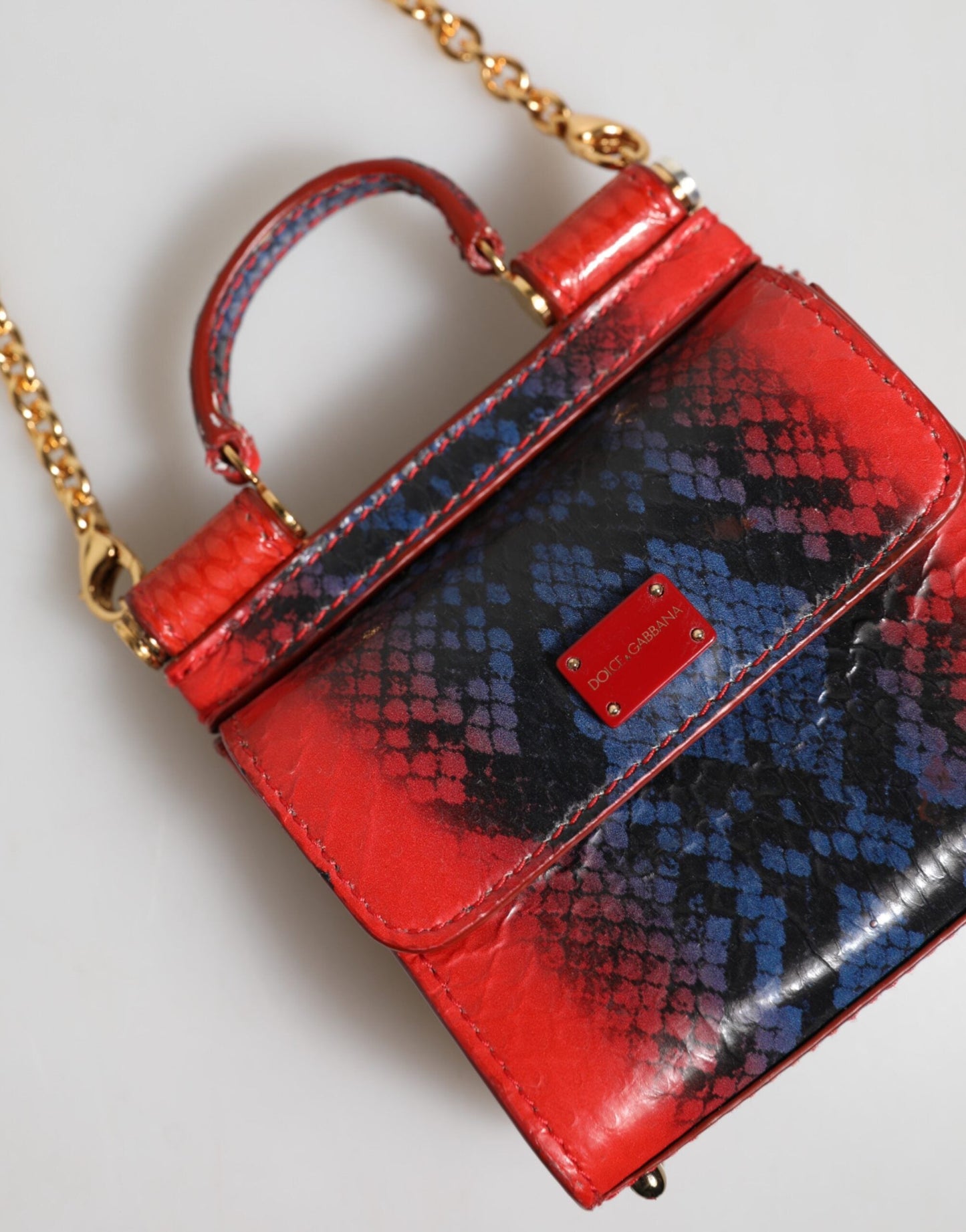 Dolce & Gabbana Red Blue Leather Sicily Crossbody Chain SatchelBorse Bag Dolce & Gabbana