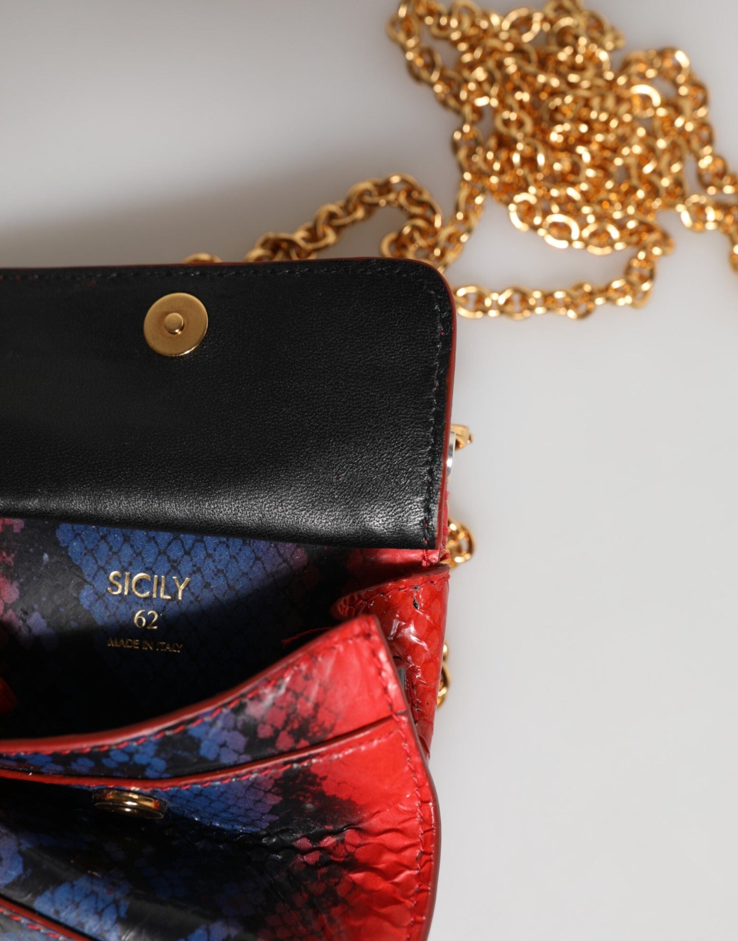 Dolce & Gabbana Red Blue Leather Sicily Crossbody Chain SatchelBorse Bag Dolce & Gabbana
