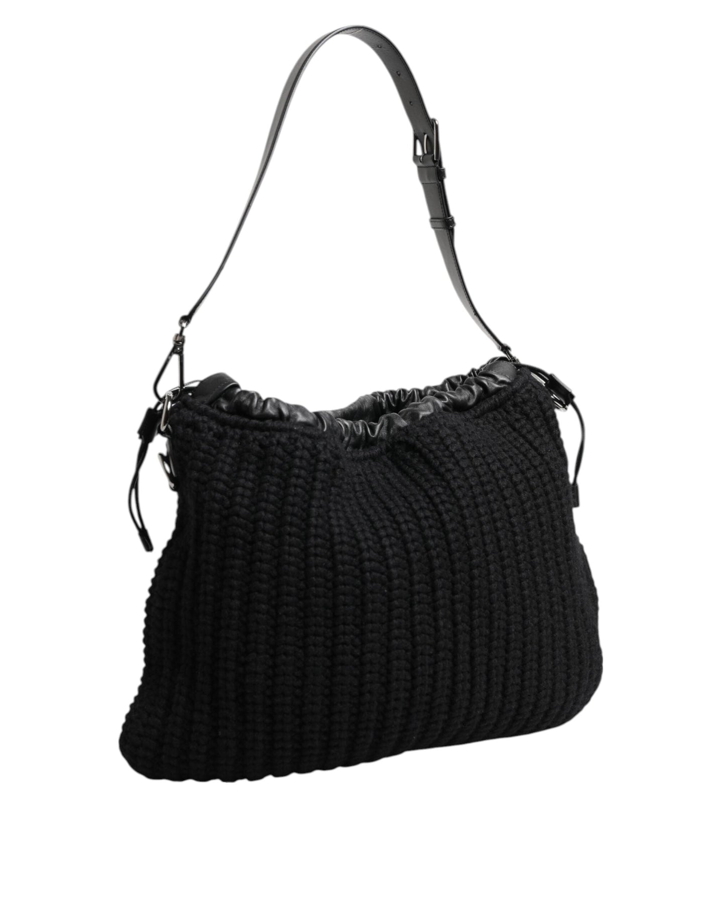 Dolce & Gabbana Black Cashmere Knitted Leather Shoulder Women Borse Bag Dolce & Gabbana