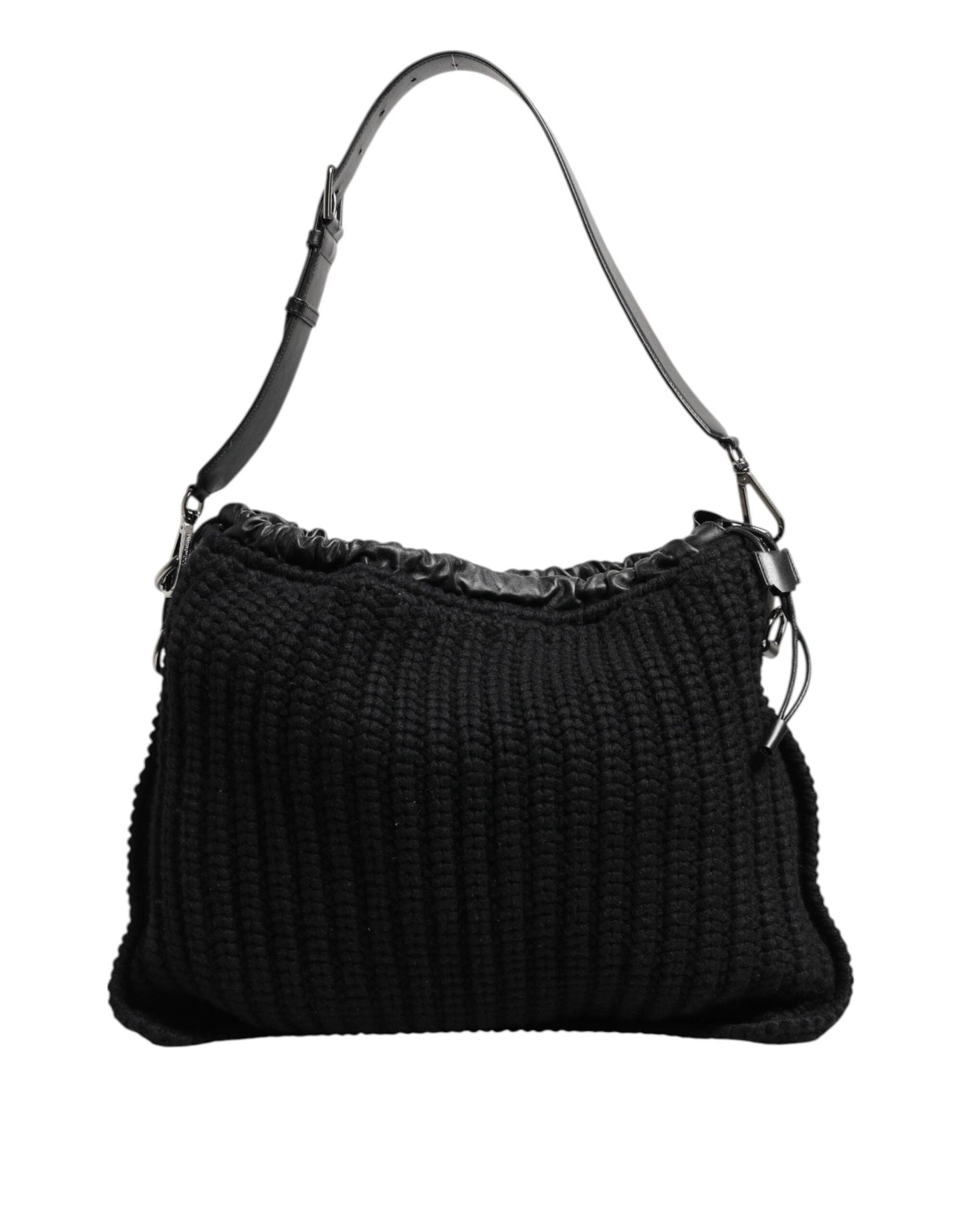 Dolce & Gabbana Black Cashmere Knitted Leather Shoulder Women Borse Bag Dolce & Gabbana