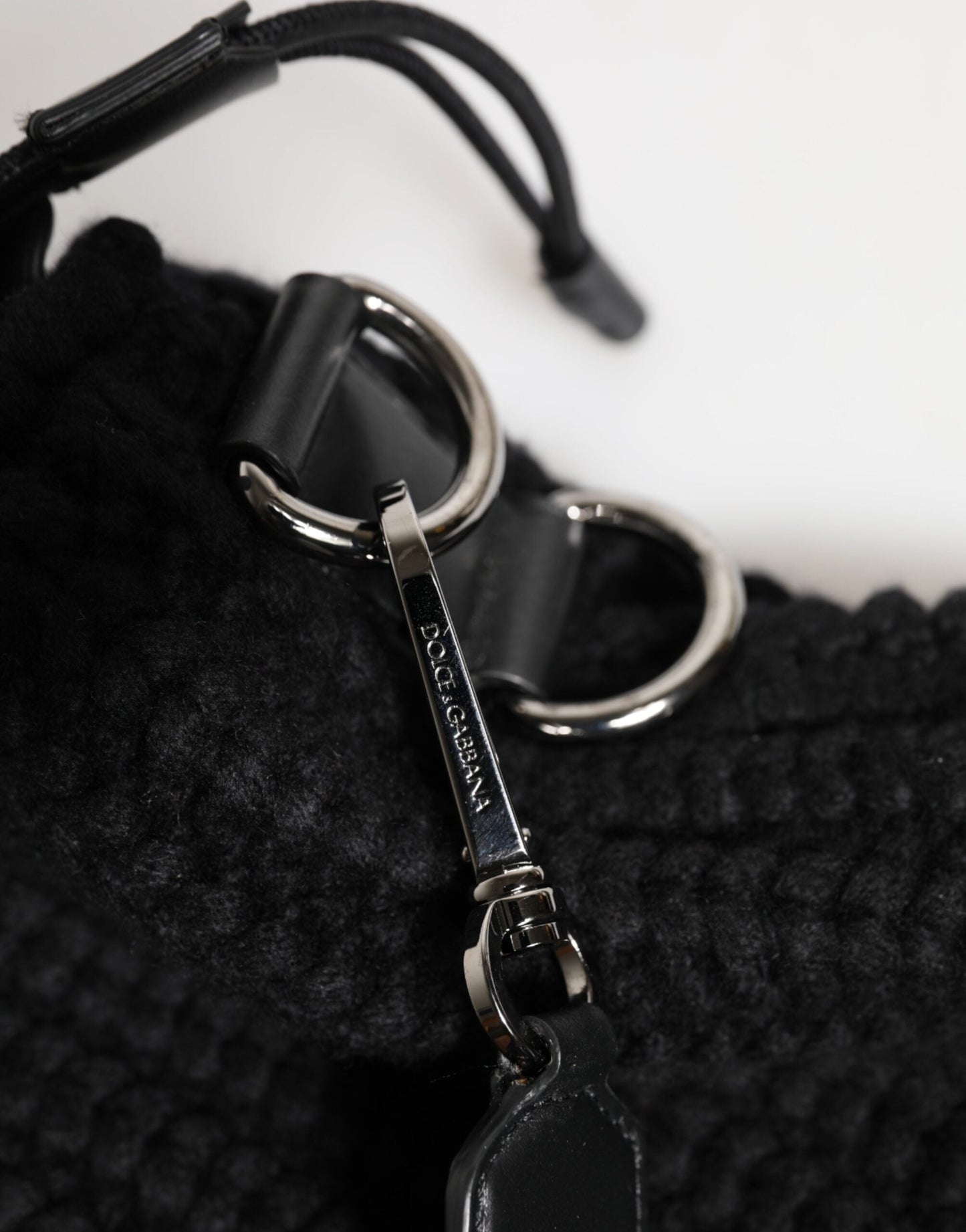 Dolce & Gabbana Black Cashmere Knitted Leather Shoulder Women Borse Bag Dolce & Gabbana