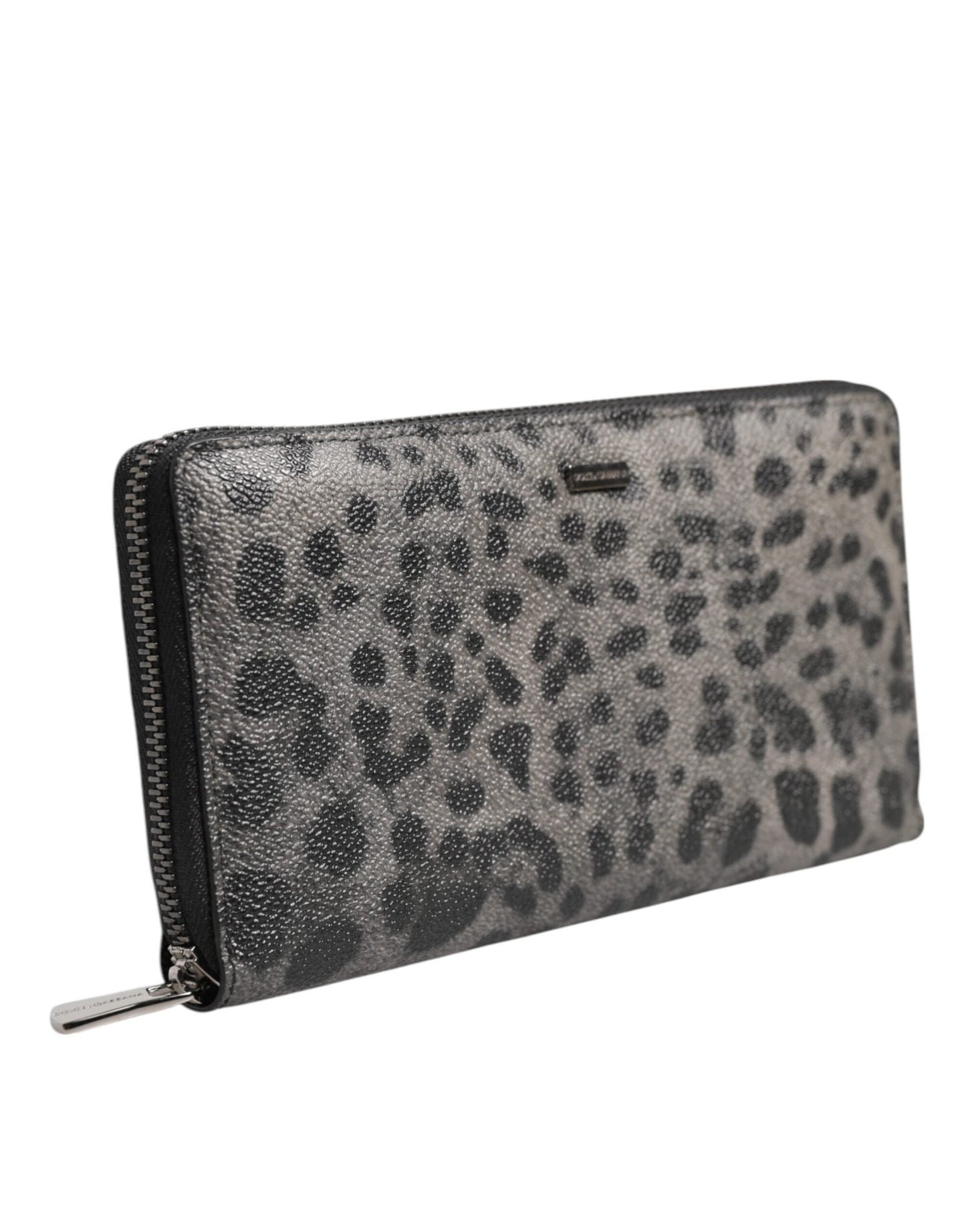 Dolce & Gabbana Black Gray Leopard Leather Zip Around Continental Wallet Dolce & Gabbana