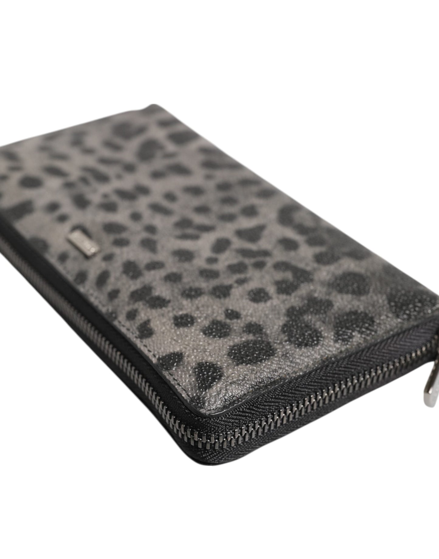 Dolce & Gabbana Black Gray Leopard Leather Zip Around Continental Wallet Dolce & Gabbana